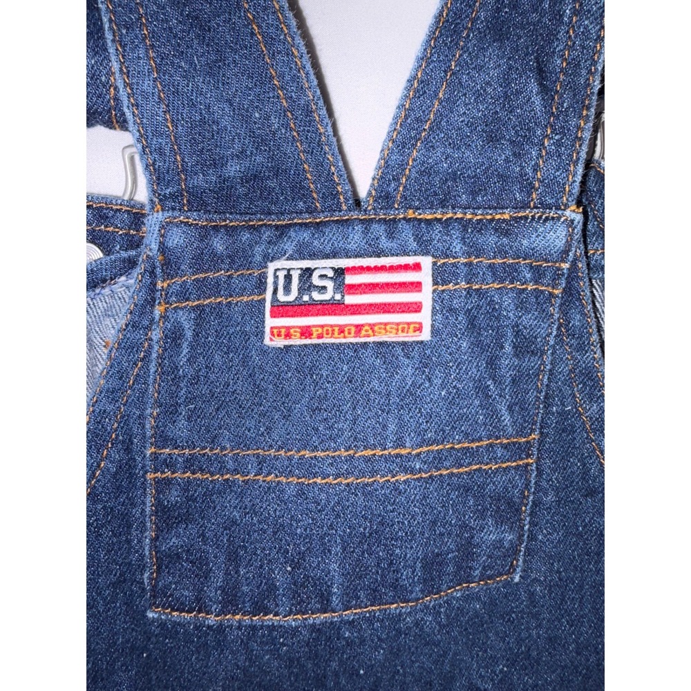 US Polo Assn Kids Denim Shortalls 18M Blue American Flag Overalls - Picture 3 of 7